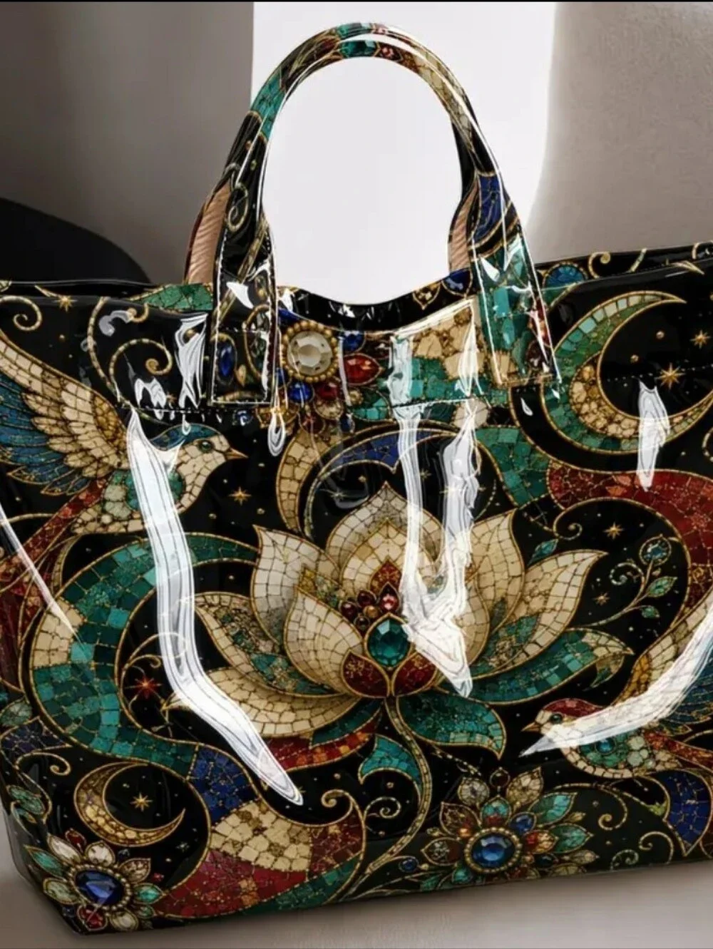 Beautiful Artsy Mosaic Lotus Flower Large Tote Daily Comnute Hand Bsg